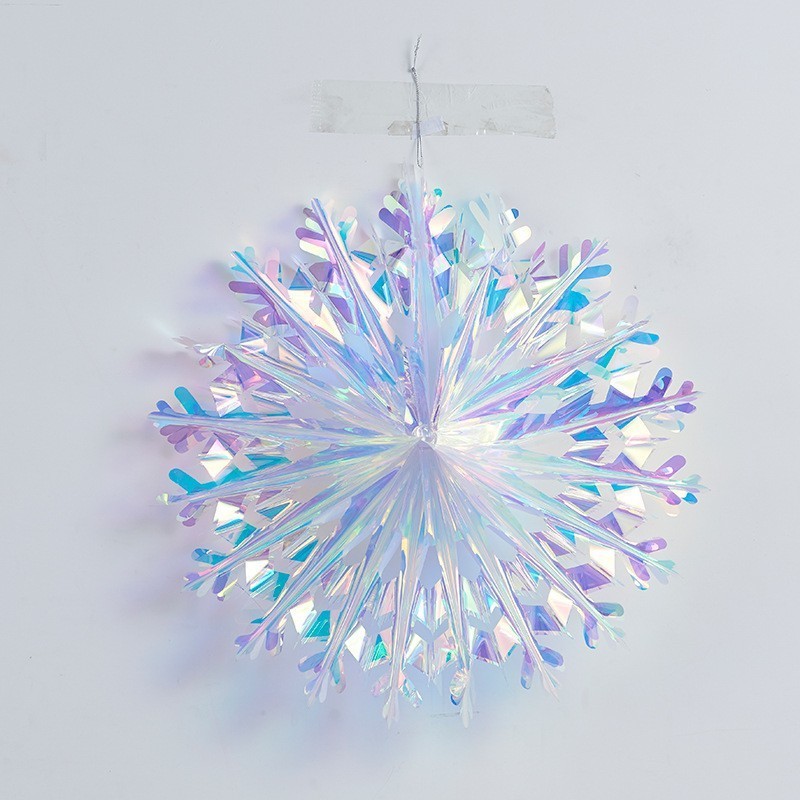 Holographic Flower Edge Snowflake Hanging Decoration Shiny Iridescent White Foil Ceiling Decorative Ornament for  Party