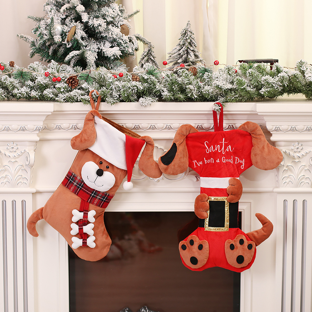 Christmas decorations animal socks Christmas tree pendant cartoon cat and dog candy bag felt stocking