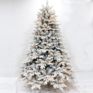 Green PE +PVC mix flock artificial tree Christmas tree with warm white LED lights with controller christmas decorations