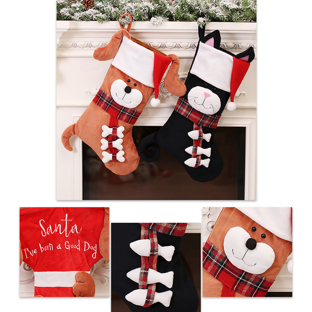 Christmas decorations animal socks Christmas tree pendant cartoon cat and dog candy bag felt stocking