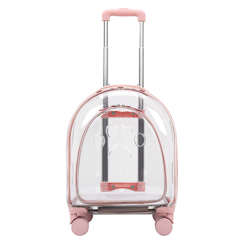 Airline Approved Portable Travel Trolley Plastic Door Dog Cat Carrier Pet Luggage Pet Trolley Carrier With Wheels