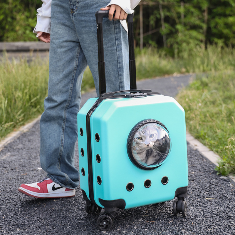 Double Compartment Pet Carrier With Detachable Wheels Rolling Carrier Portable Outdoor Cat