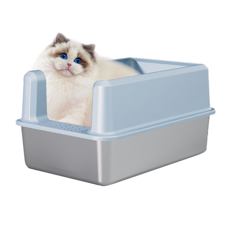 Hot Selling Stainless Steel  Anti Splashing Cat Litter Basin Easy Cleaning Large Open Cat Litter Box