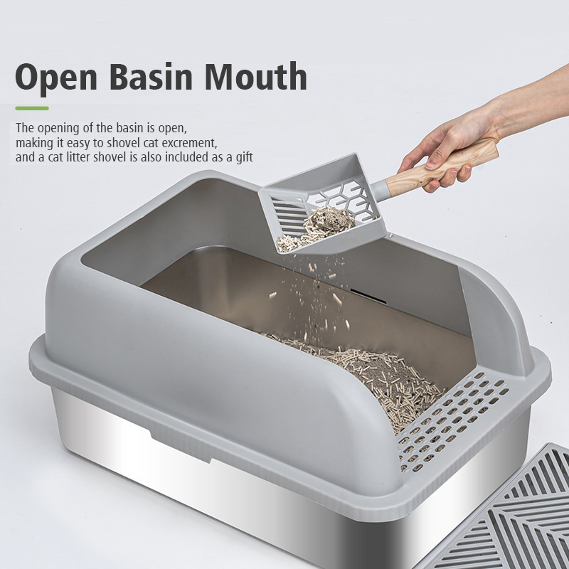 Hot Selling Stainless Steel  Anti Splashing Cat Litter Basin Easy Cleaning Large Open Cat Litter Box