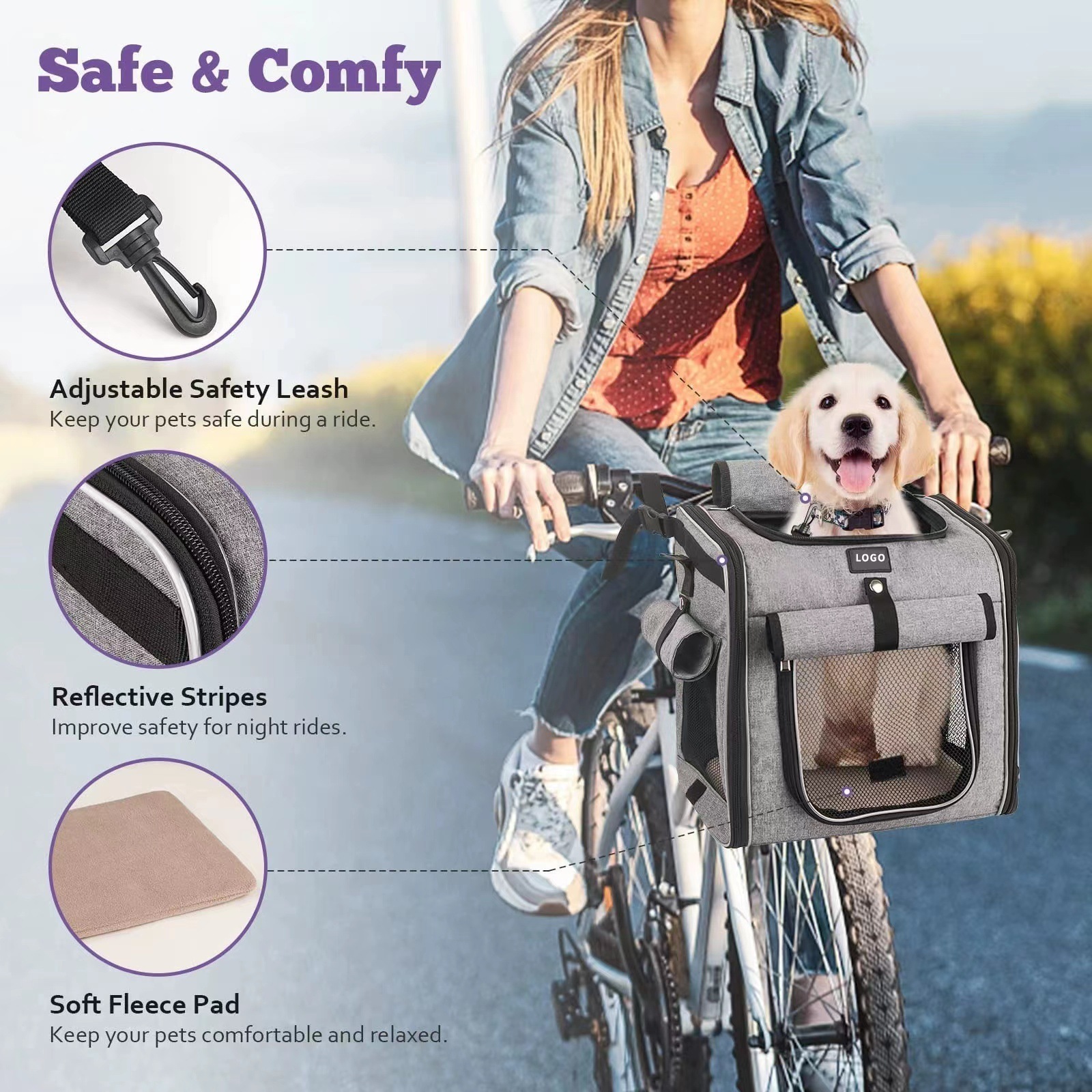 High Quality Portable Dog Carrier Bike Pet Carrier Bag Collapsible Multifunctional Dog Bike Basket