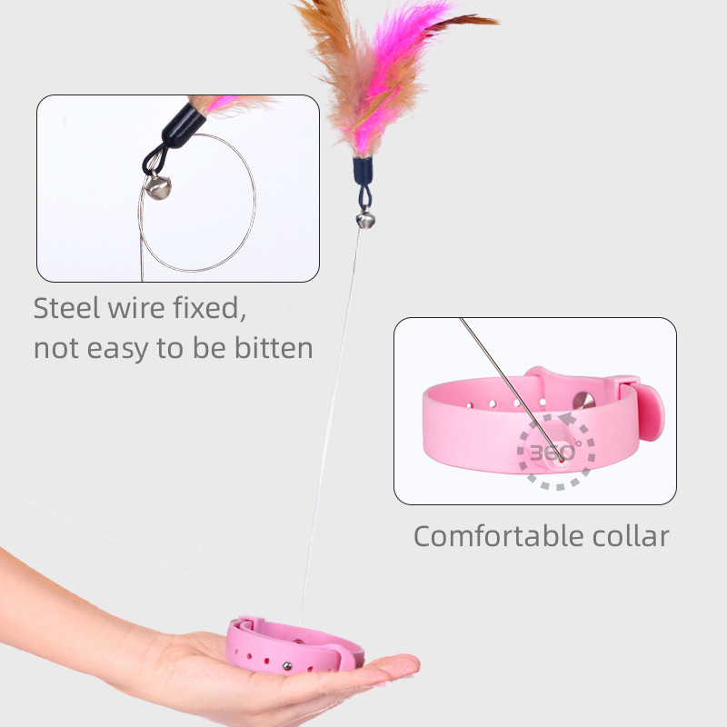 Hot Selling Feather interactive cat toy Durable Eco Friendly Thread Stainless Steel Spring Cat Toys With Pet Collar