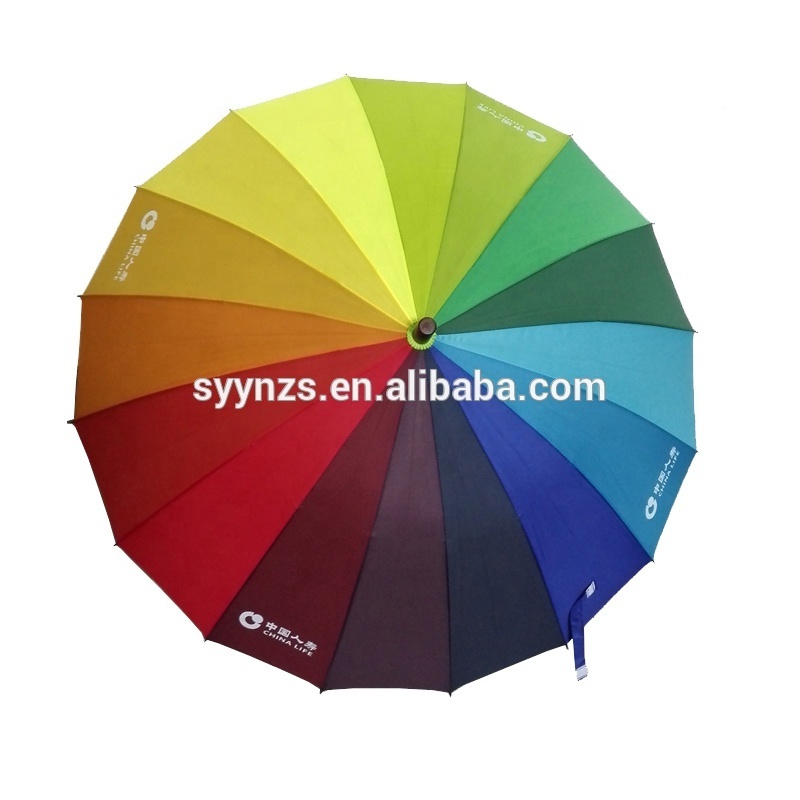 Zhejiang Supplier wholesale windproof 16 ribs large multicolor custom golf Straight rainbow umbrella For Sale