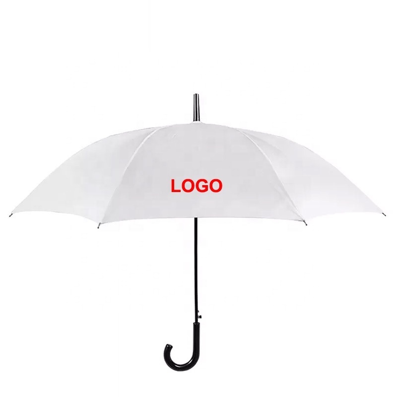 Hot Sell Top Umbrella Factory Wholesale J Wood Handle Straight White Color Umbrella With Logo Prints Custom Made