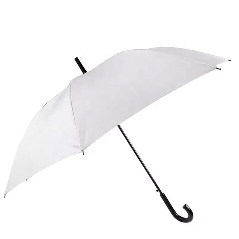 Hot Sell Top Umbrella Factory Wholesale J Wood Handle Straight White Color Umbrella With Logo Prints Custom Made