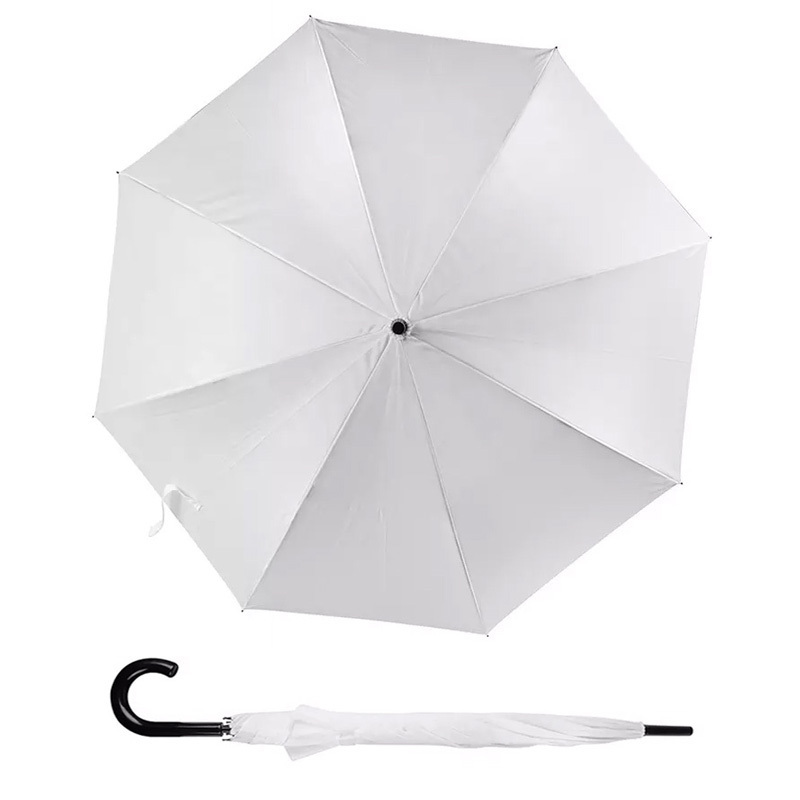 Hot Sell Top Umbrella Factory Wholesale J Wood Handle Straight White Color Umbrella With Logo Prints Custom Made