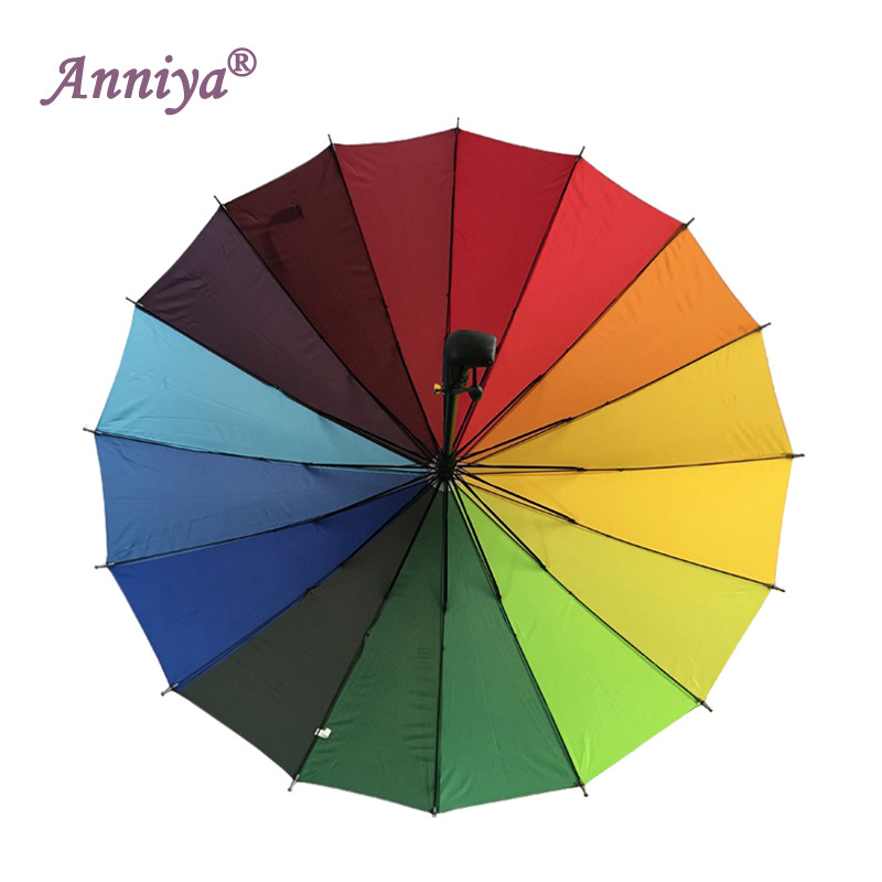 Fashion Custom16k Rainbow Color Big Umbrella Windproof Men's Women's Long Handle Straight Umbrella