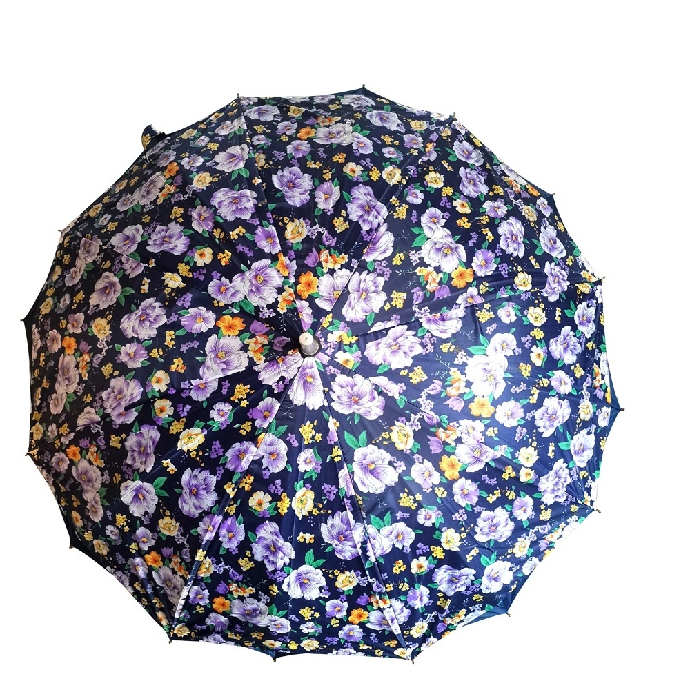 Anti-UV Double Layer Rose Flower Pattern Canopy Cross Straight Umbrella