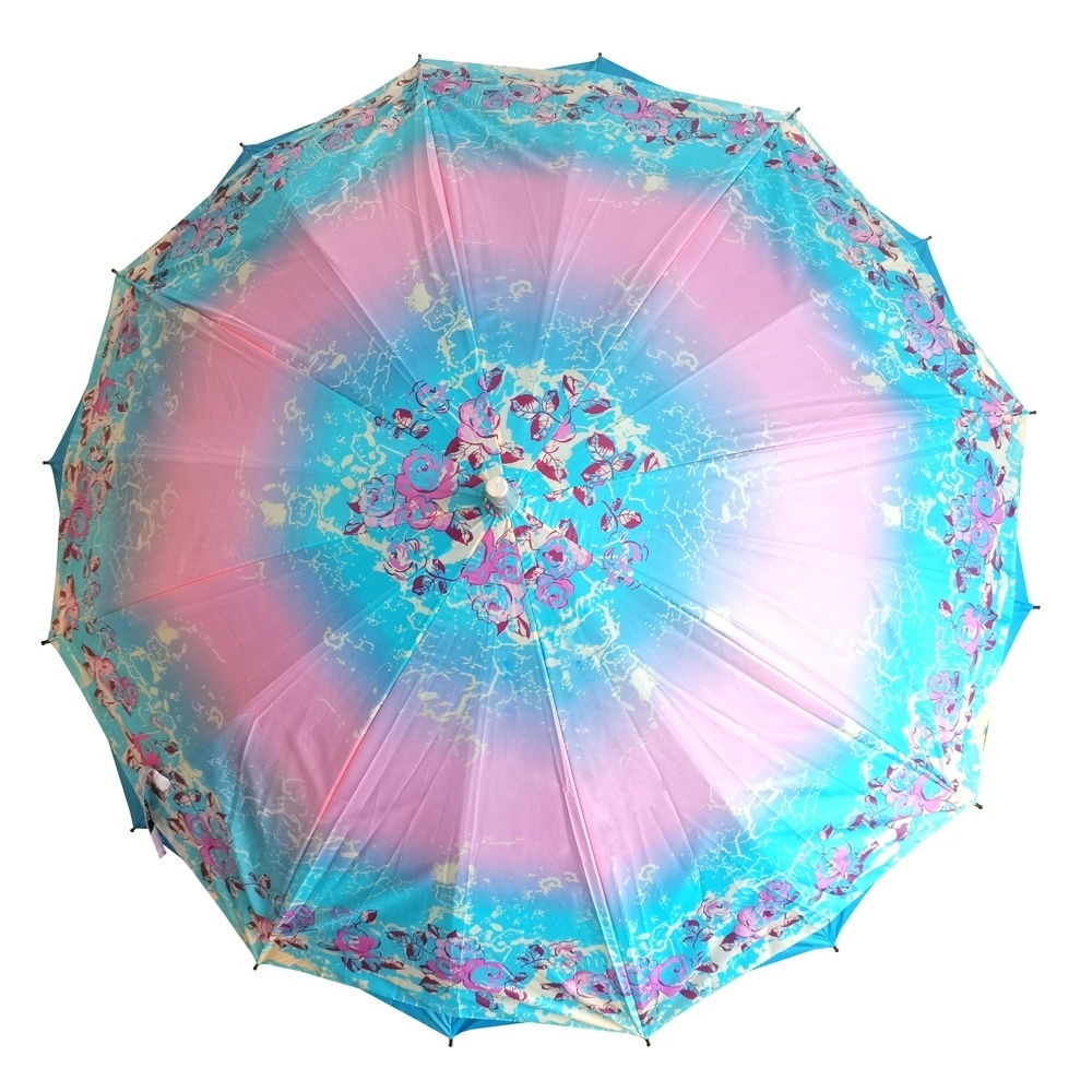 23 Inch Silver Coating UV Protection Printing Color Double Layers Straight Umbrella