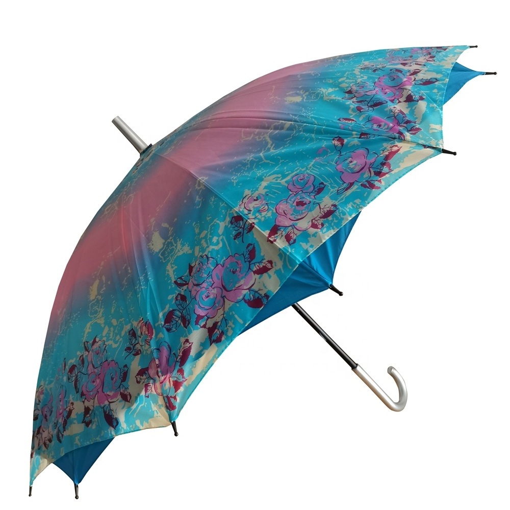 23 Inch Silver Coating UV Protection Printing Color Double Layers Straight Umbrella