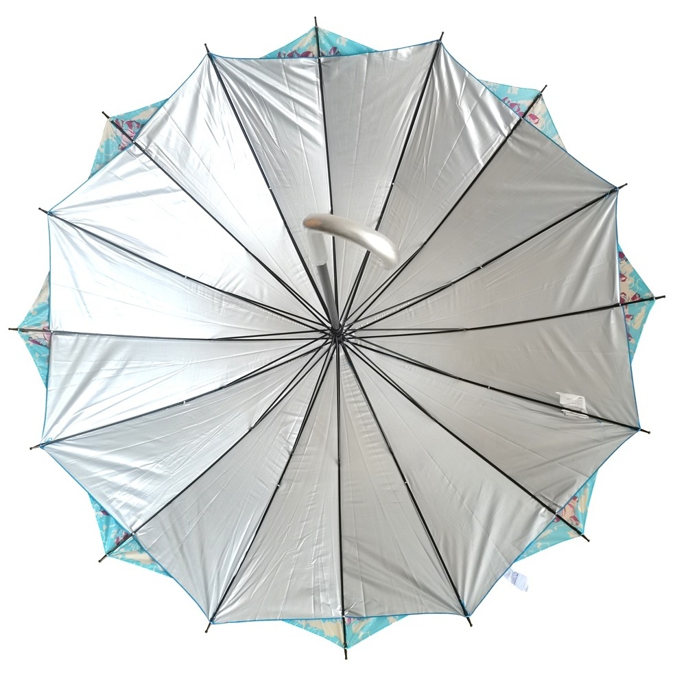 23 Inch Silver Coating UV Protection Printing Color Double Layers Straight Umbrella