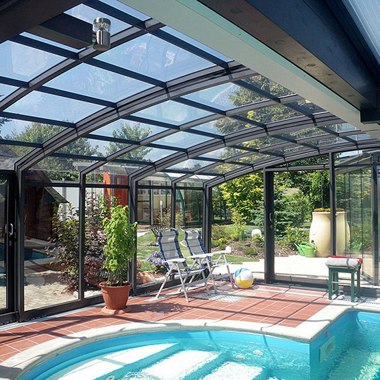 Gazebo Aluminum Frame Retractable Awning Roof Sliding Tempered Insulated Glass Greenhouse Sunroom Houses