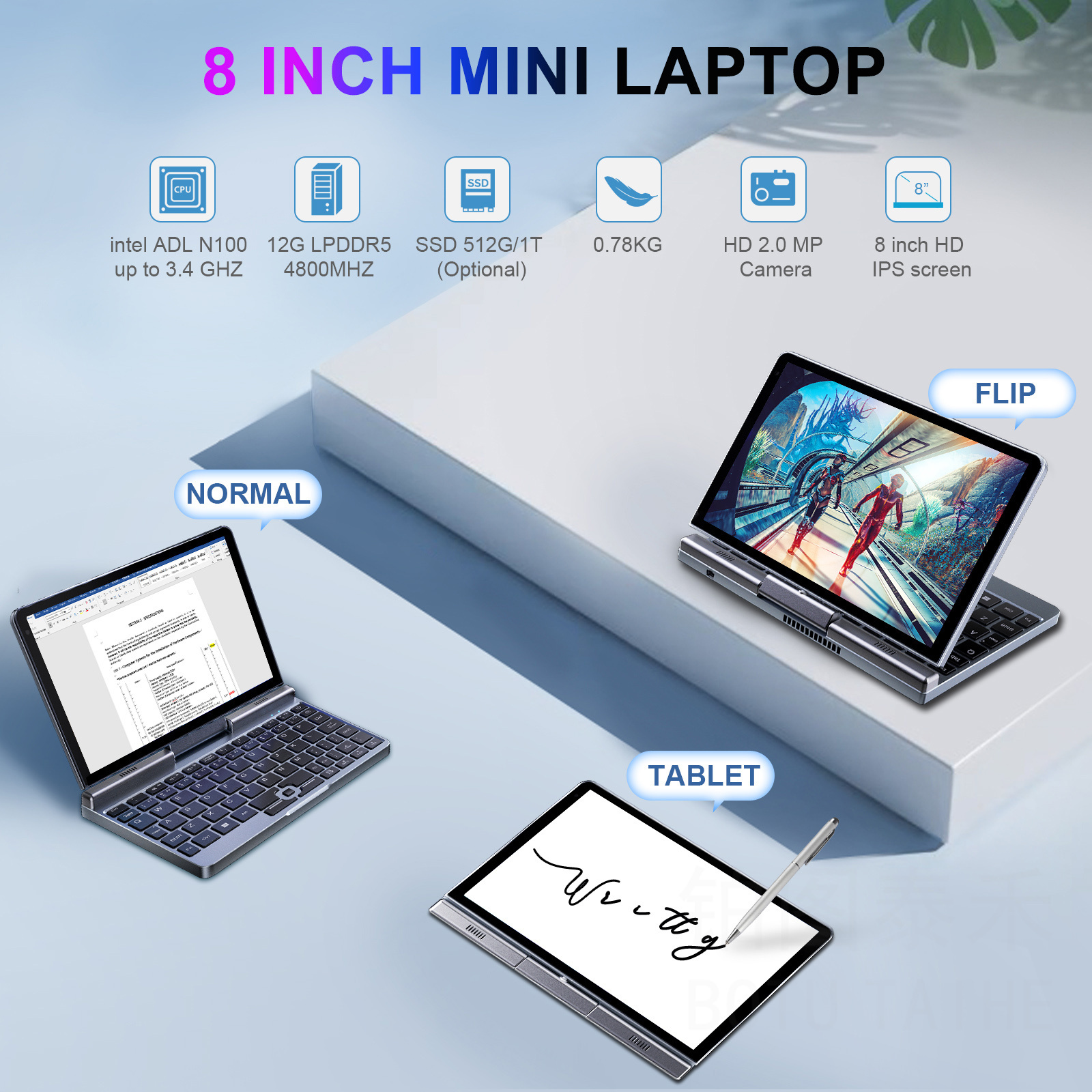 OEM 8 Inch Mini Laptop Touch Screen UMPC 8 Inches Pocket PC Laptop