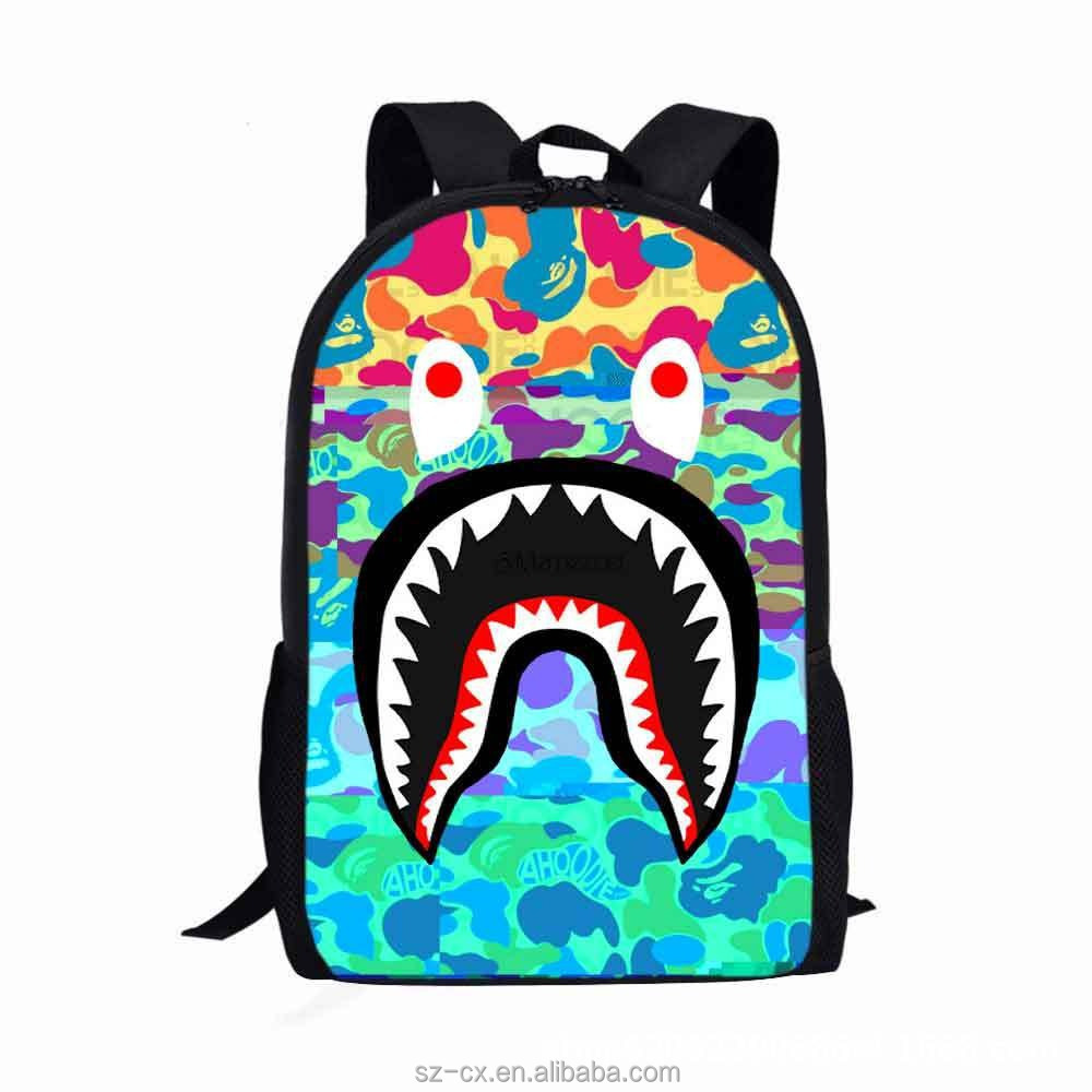 Fashion casual shark teeth camo bookbag daypack laptop school bag spray ground backpack for boys