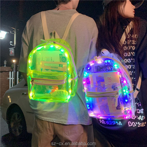 Summer Waterproof Unisex Women Men Kids Travel School Bags Heavy Duty PVC Transparent Back Pack Clear Backpack with Led light