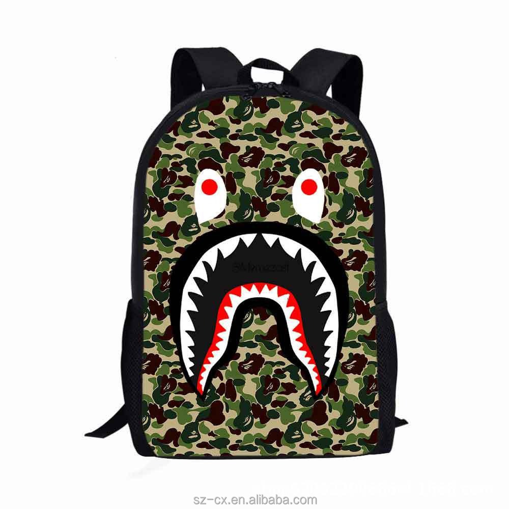 Fashion casual shark teeth camo bookbag daypack laptop school bag spray ground backpack for boys