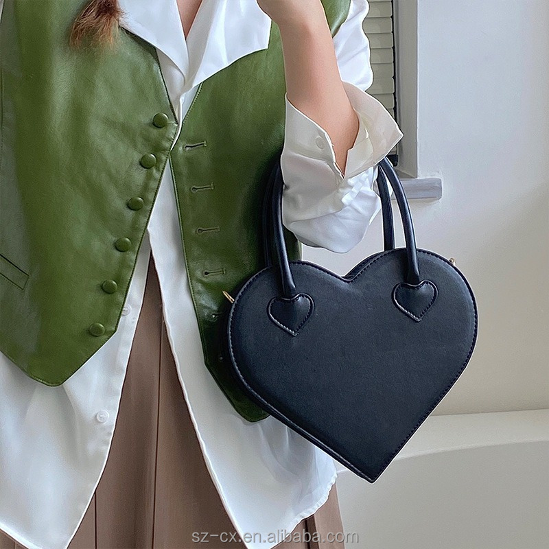 New fashion simple handbag retro black sling shoulder clutch purses hand bags ladies women's unique designer heart shape bag