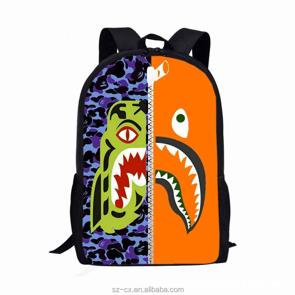 Fashion casual shark teeth camo bookbag daypack laptop school bag spray ground backpack for boys