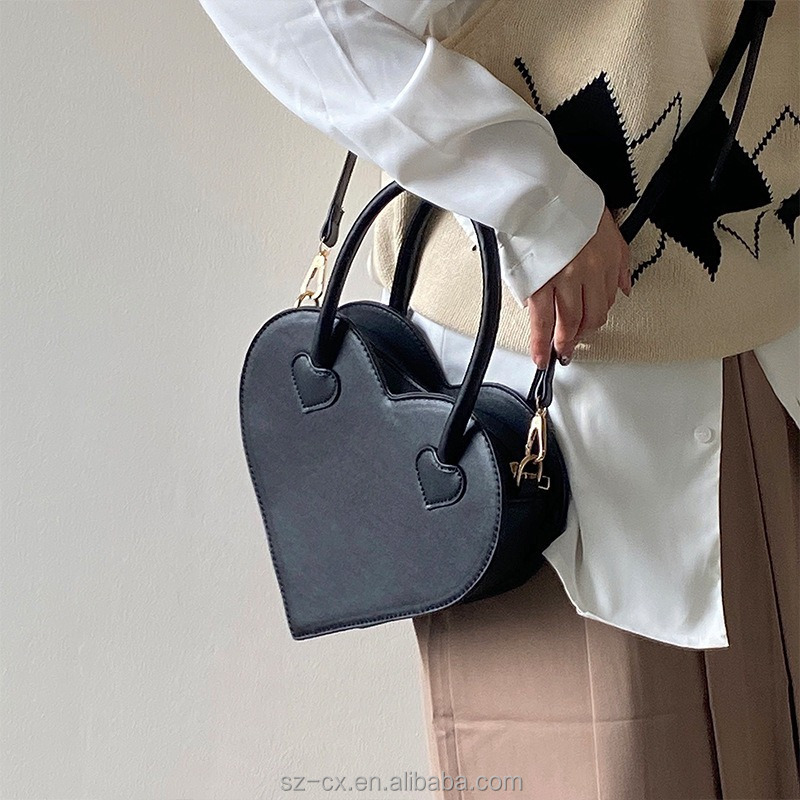 New fashion simple handbag retro black sling shoulder clutch purses hand bags ladies women's unique designer heart shape bag