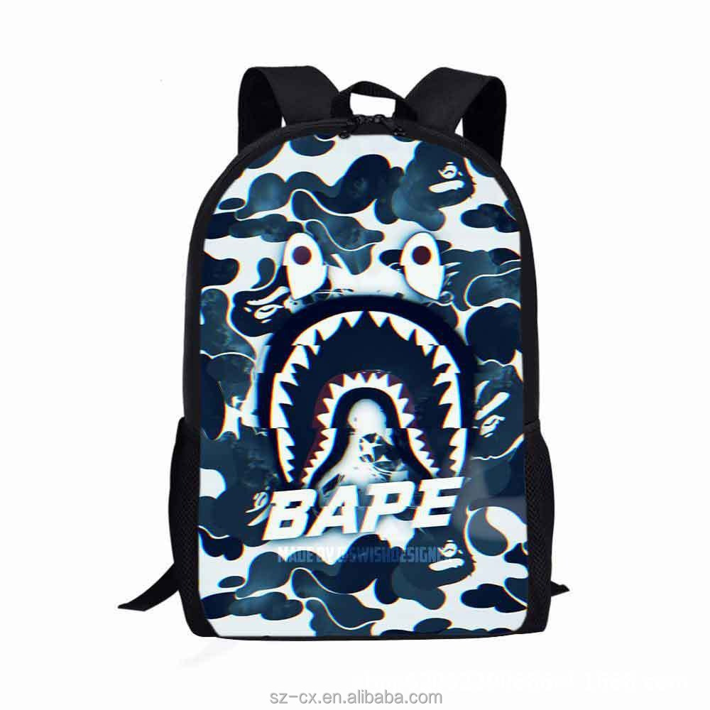 Fashion casual shark teeth camo bookbag daypack laptop school bag spray ground backpack for boys