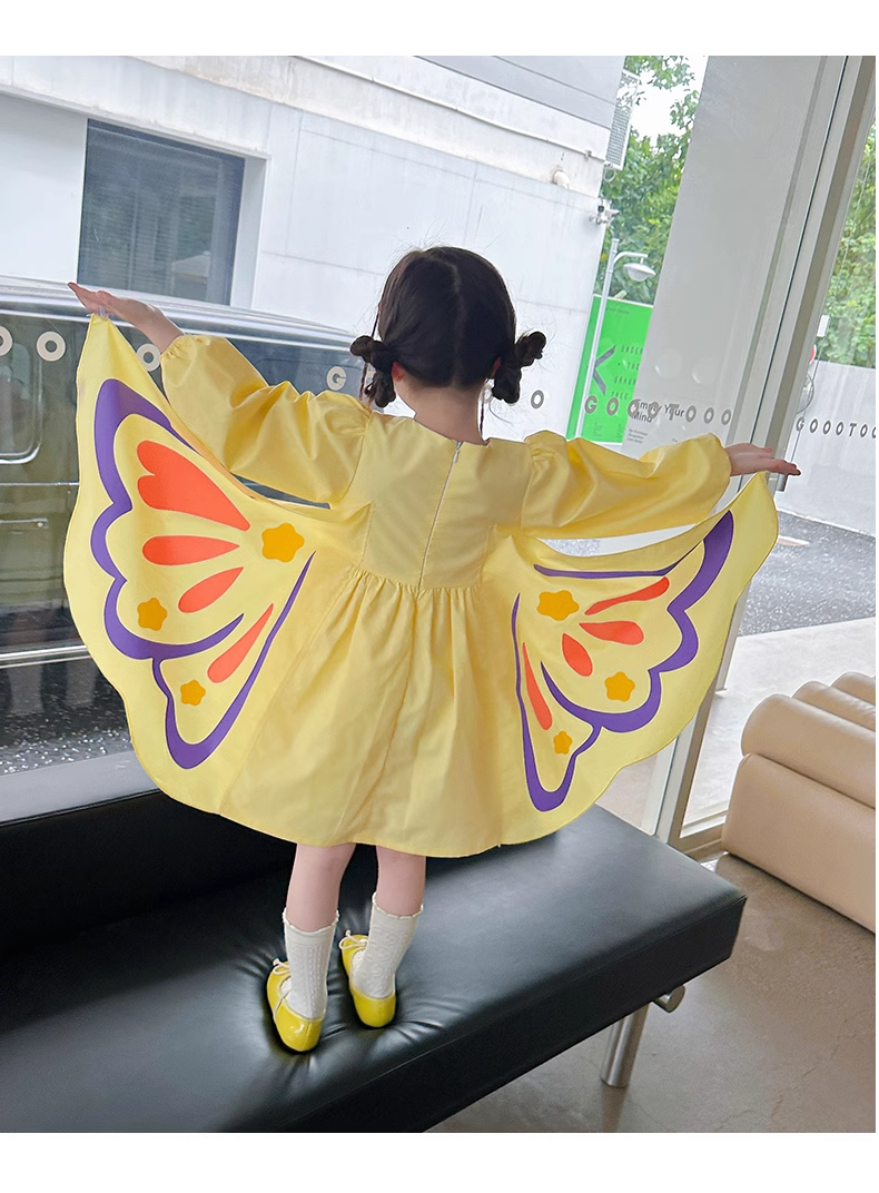 High Quality Kids Baby Girls Clothes Wholesale Monogram summer Cartoon Print butterfly wings dress for girls