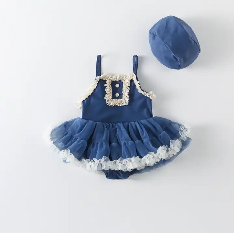 Wholesale blue with lace decoration custom Baby Girls Tulle Dresses boutique flutter party tutu romper