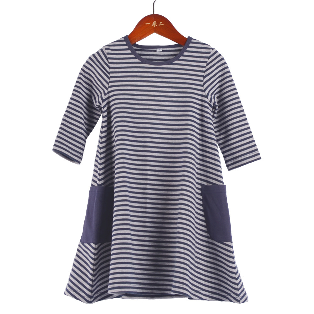 Girl Summer Dresses Organic Cotton Dress Girls Blue And White Stripe Dress For Girl Pockets Outside Daily Wear