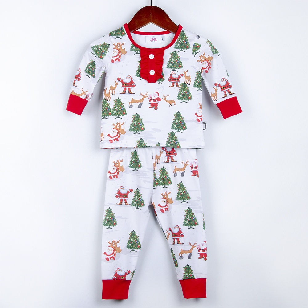 Christmas Pajamas 100% Organic Cotton Two Piece Sets Baby Sleepwear Family Matching Pajamas Sets for Kids Girls