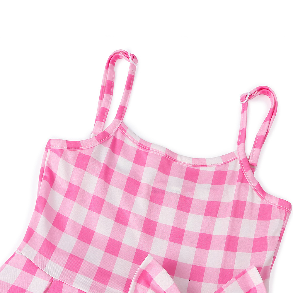 2024 New Movie Film Cos Barbies Costume Sexy Pink Plaid Kids  Girls Dress