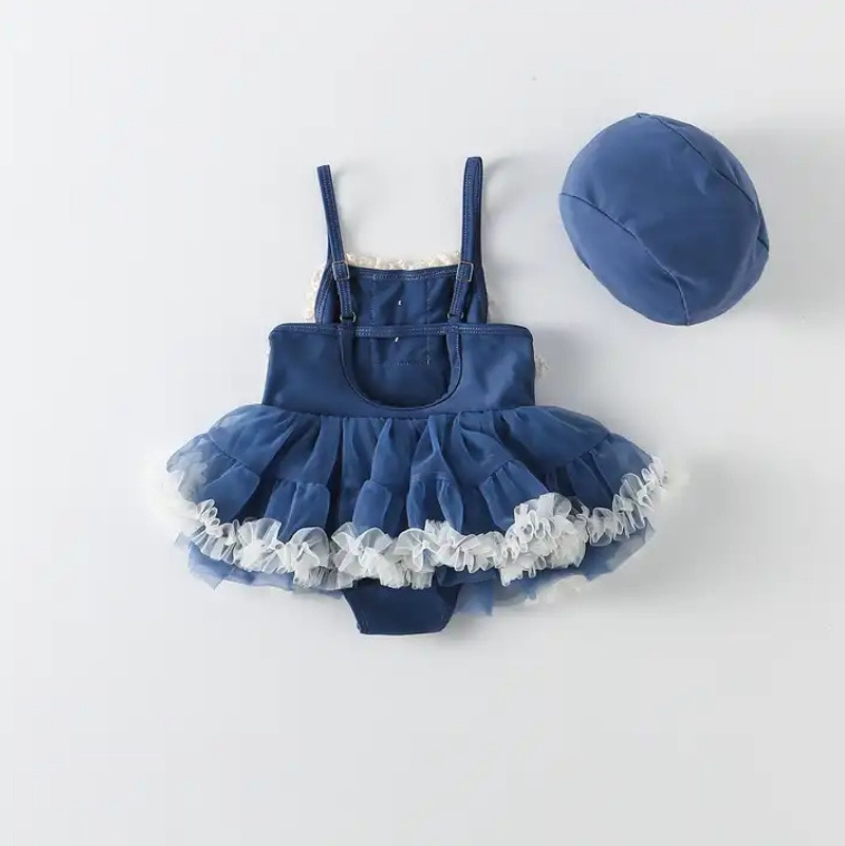 Wholesale blue with lace decoration custom Baby Girls Tulle Dresses boutique flutter party tutu romper