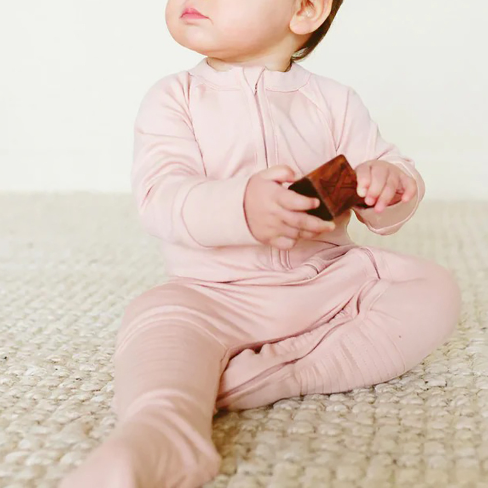 New Baby Foot Covered One-piece Solid Color Long Sleeve Organic Bamboo Clothes Baby Romper