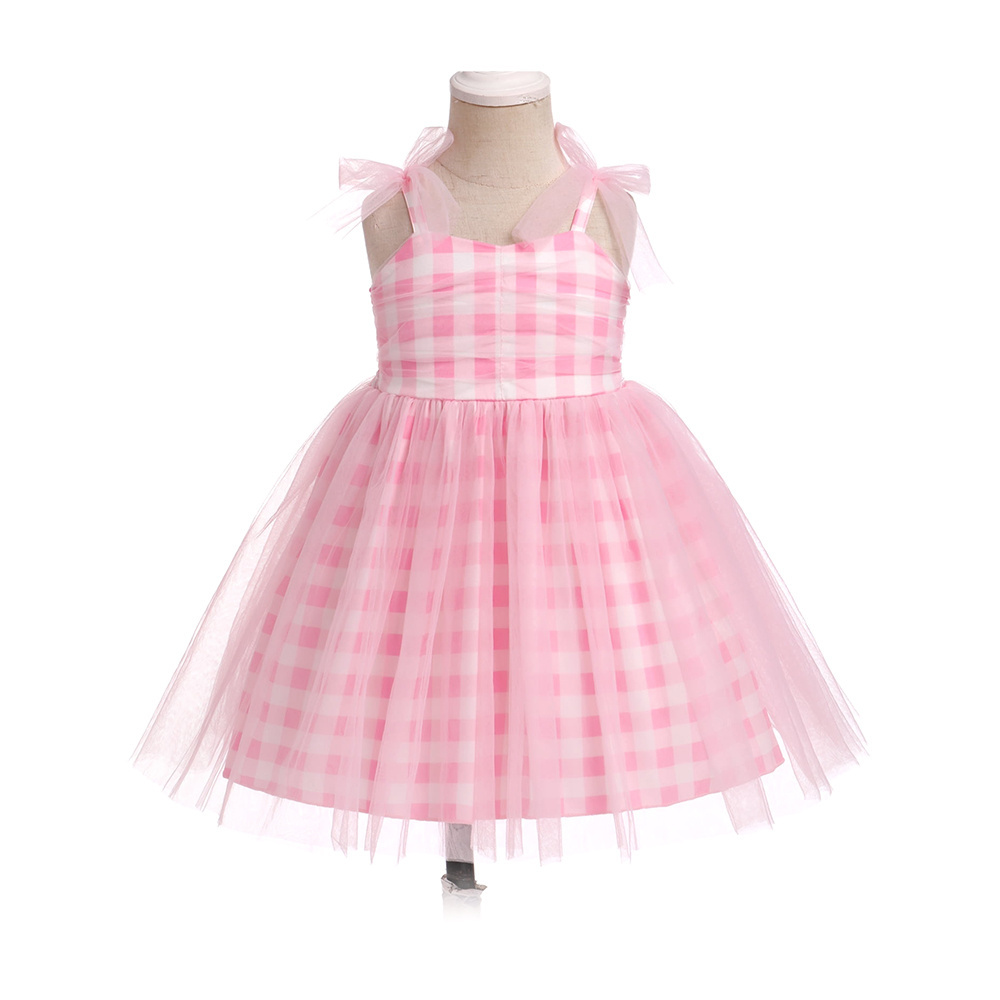 Summer Baby Sleeveless Cotton Dress Infant Girls Shoulder Tie Smocked Gingham A line MINI Tulle Dress Kids Girl Vintage Dresses