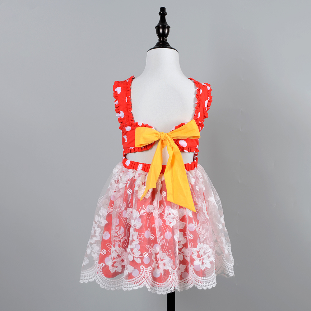 Fashion Kids Performance Costume Bow Knot Skirt Holiday Birthday Party Mouse Minnie Lace Tutu Cotton Summer minnie dress