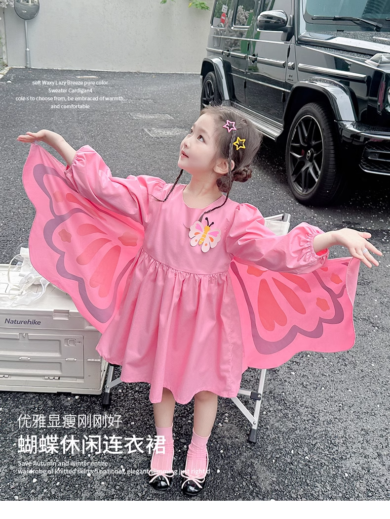 High Quality Kids Baby Girls Clothes Wholesale Monogram summer Cartoon Print butterfly wings dress for girls