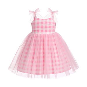 Summer Baby Sleeveless Cotton Dress Infant Girls Shoulder Tie Smocked Gingham A line MINI Tulle Dress Kids Girl Vintage Dresses