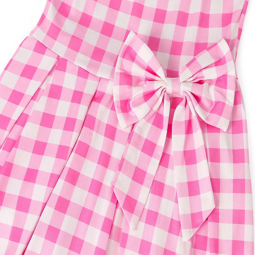 2024 New Movie Film Cos Barbies Costume Sexy Pink Plaid Kids  Girls Dress