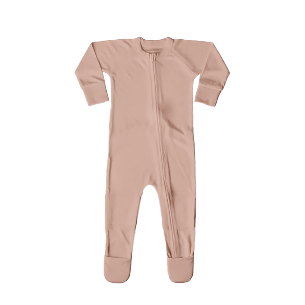 New Baby Foot Covered One-piece Solid Color Long Sleeve Organic Bamboo Clothes Baby Romper