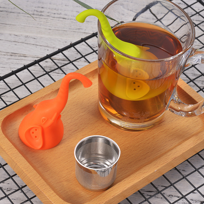 New Arrival Elephant Shaped Stainless Steel Tea Filter Infuser  BPA Free Silicone Animal Handle Tea Accessories