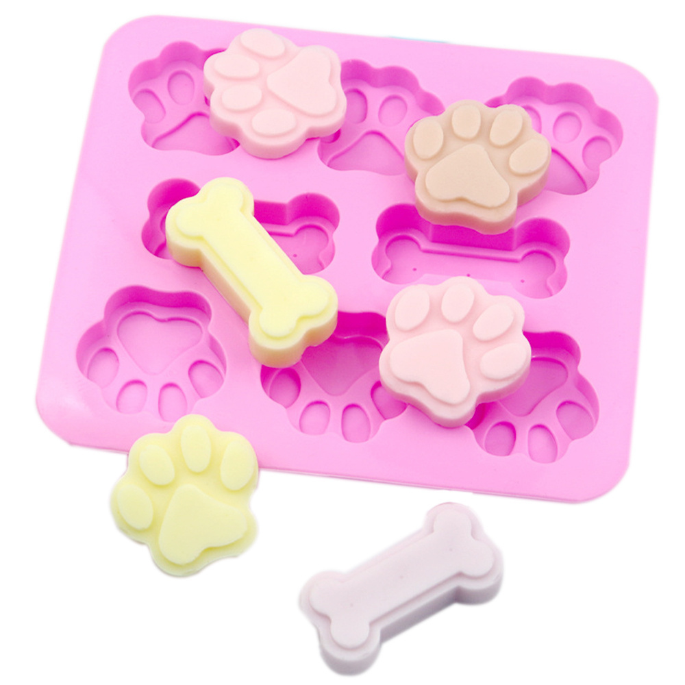 Dog Footprint Silicone Mold Cake Molds Bone Cookie Cutter Fondant 3D DIY Cat Paw Silicone Bakeware Molds Baking Accessories