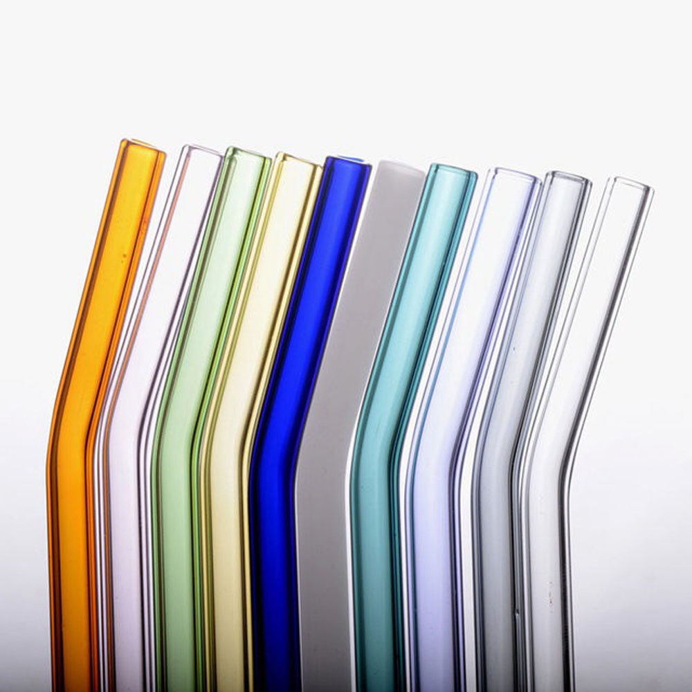 Custom Different Colored Bent Smoothie Straws Reusable Glass Drinking Straws