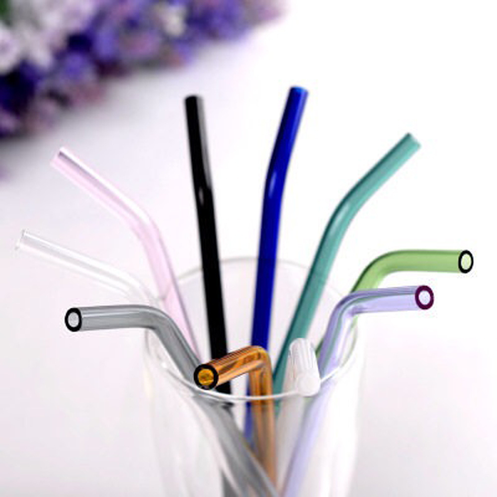 Custom Different Colored Bent Smoothie Straws Reusable Glass Drinking Straws