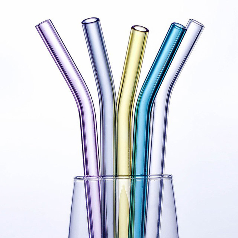 Custom Different Colored Bent Smoothie Straws Reusable Glass Drinking Straws