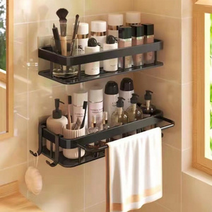 No Drill 2 Tier Organizer Space Aluminum Shower Caddy Storage Holders Racks Wall Mounted Bathroom Shelves with hook