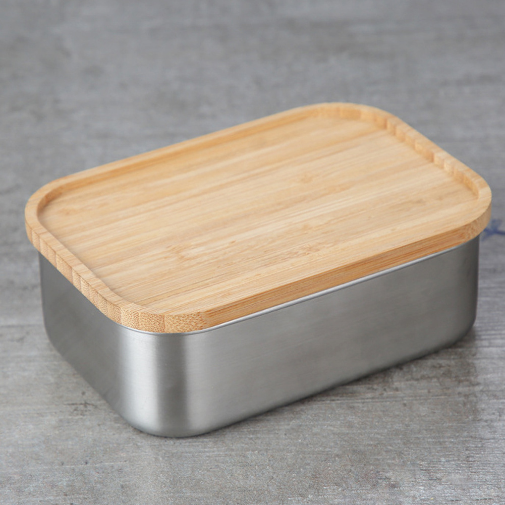 Designable Stainless Steel Lunchbox With Bamboo Lid Snacks Container