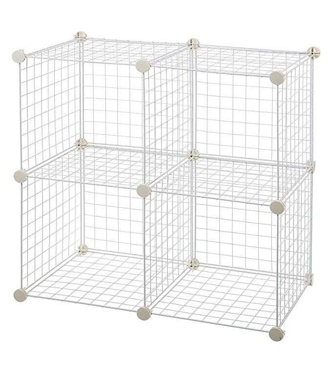 White Multi Use DIY 4 Cube Metal Wire Powder Coated Storage Shelves