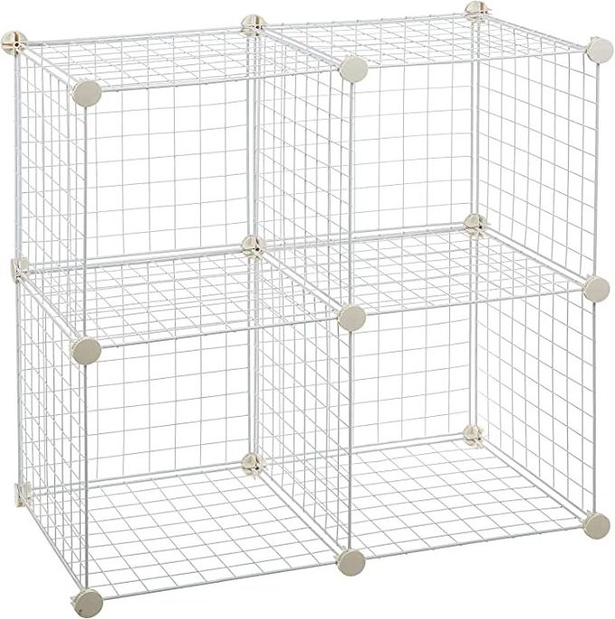 White Multi Use DIY 4 Cube Metal Wire Powder Coated Storage Shelves